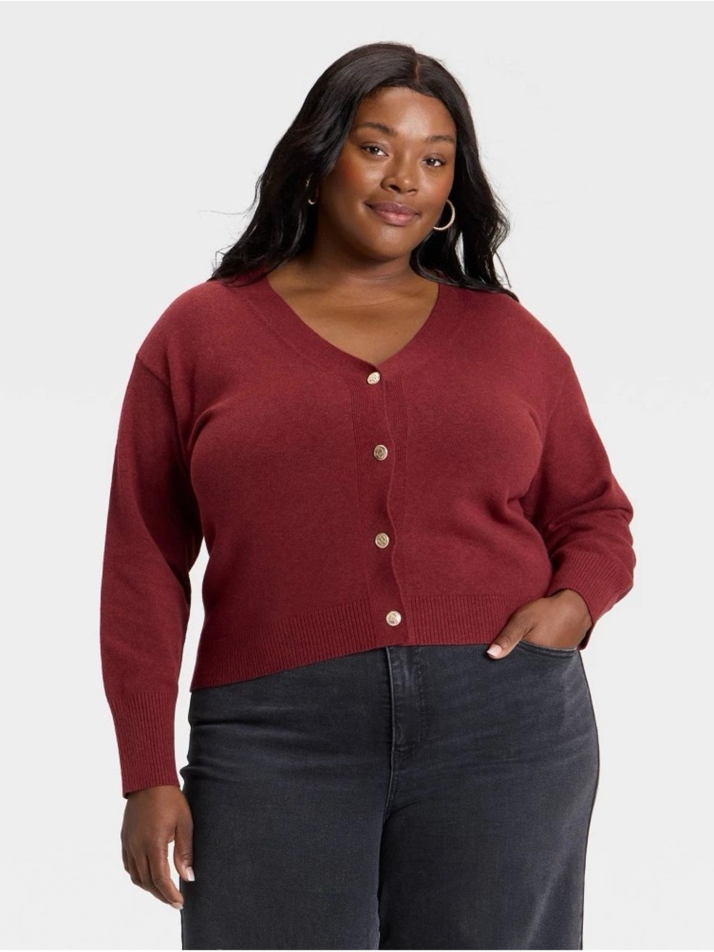 Ava & Viv Burgundy V-Neck Button Cardigan b164s